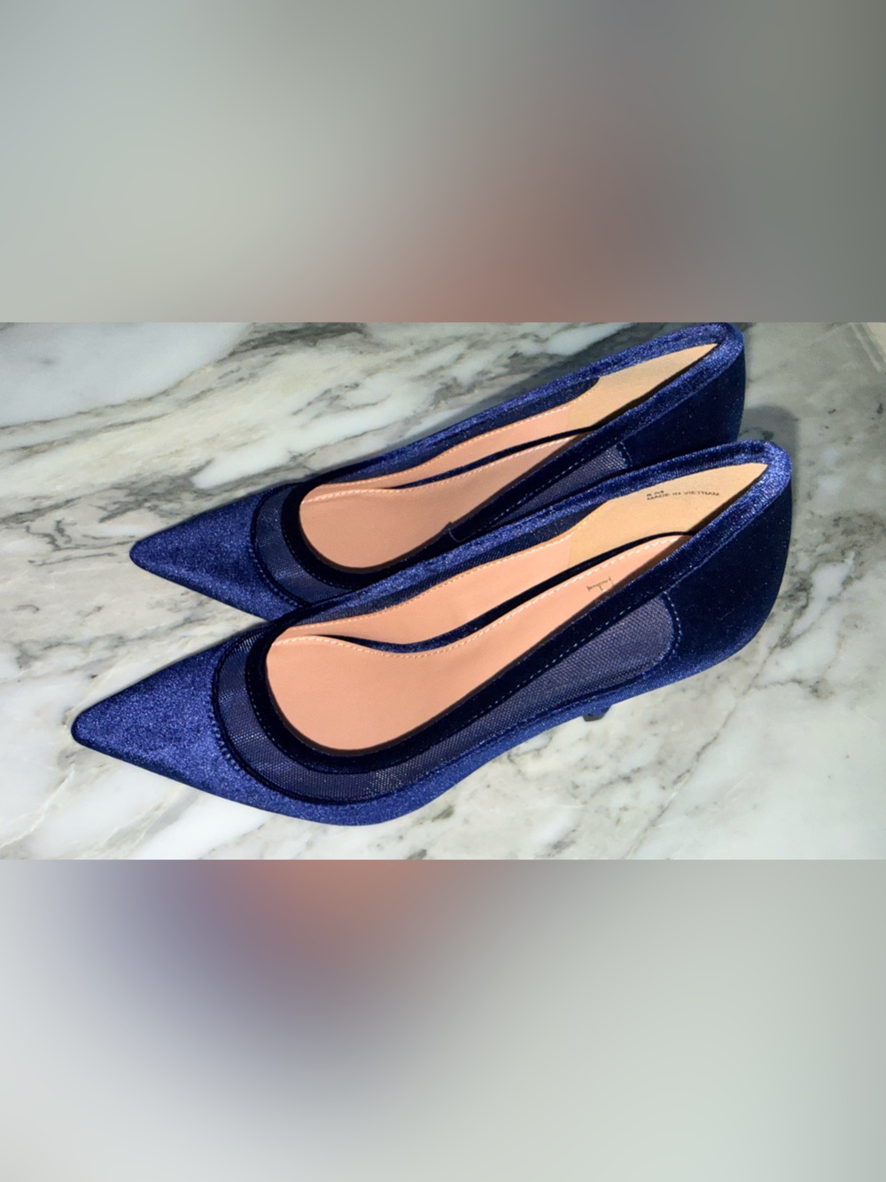 Linea Paolo Navy Velvet Mesh Pointed-Toe High Heels Nib